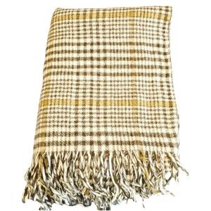 Vintage Pendleton Throw Wool Blanket Plaid With Fringes Brown  70"  X  53"